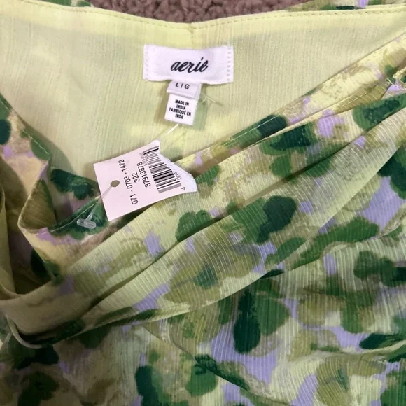 Aerie Green Floral Front Tie Mini Skirt Y2K Summer Size Large NWT - Picture 6 of 8